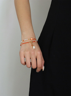 原创国潮风新中式个性淡水珍珠锆石铃兰花手链女百搭小众简约手串