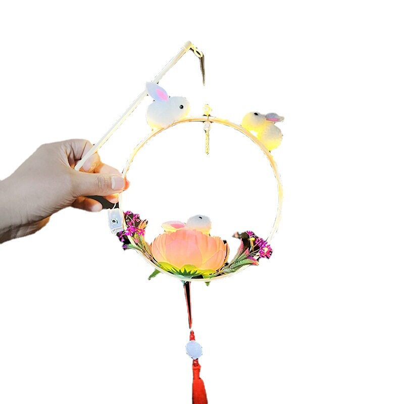 Finished luminous portable rabbit lantern jade rabbit lantern cartoon crystal ball palace lantern yuanxiao mid-autumn festival lantern wholesale