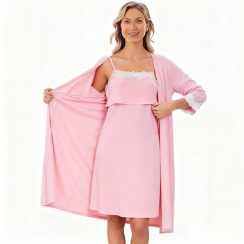 2025 Cross-Border Spring & Fall Maternity Pajamas Set Nursing Suspender Dress + Nightgown Two-Piece Set Postpartum Home Clothes