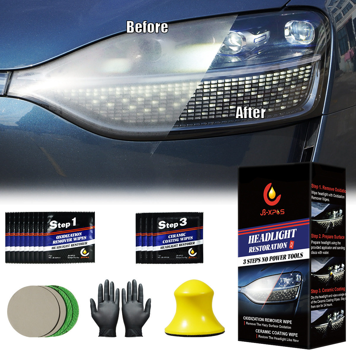 Car headlight repair refurbished wipes suit 3 Step Headlight Restoration Kit