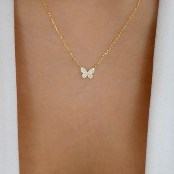 Butterfly Necklace Wholesale European and American Cross-Border New Full Diamond Jewelry Simple Fashion Versatile Pendant Women's Niche Collarbone Chain