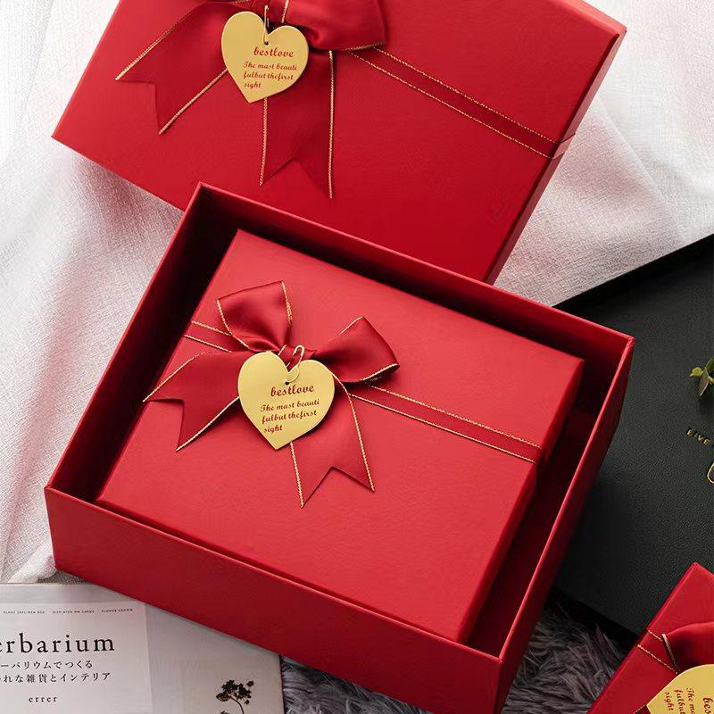 Manufacturer Red Gift Box Festive Gift Box Bow Gift Box Heaven and Earth Cover Empty Box Spot Wholesale