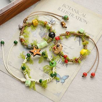 Jingdezhen Fresh Style Christmas Ceramic Braided Bracelet Cartoon Animal Hand Rope Artistic Jewelry Scenic Spot Stall Wholesale