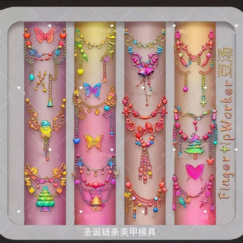 New Christmas Chain Stereo Bow Bead Chain Manicure Silicone Mold Creative DIY Wearable Nail Decoration Abrasive Tool