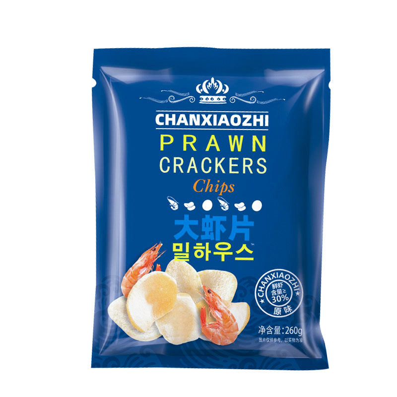 Large shrimp slices 260g large bagged spring outing online popular casual snacks live broadcast WeChat puffed food wholesale