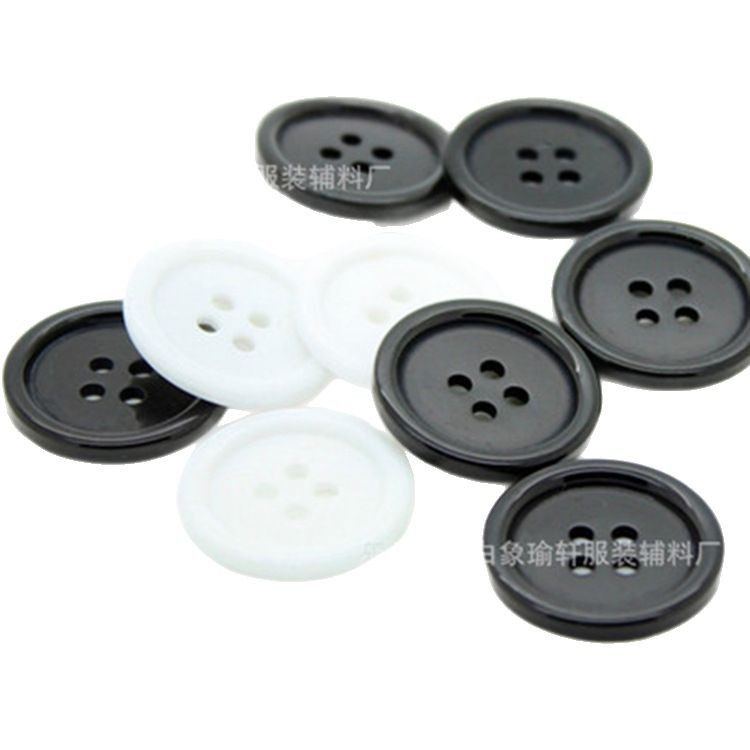 White/Black Four-Hole Thin-Edge Resin Buttons Are Available in Other Colors and Can Be Dyed, Available in Multiple Sizes