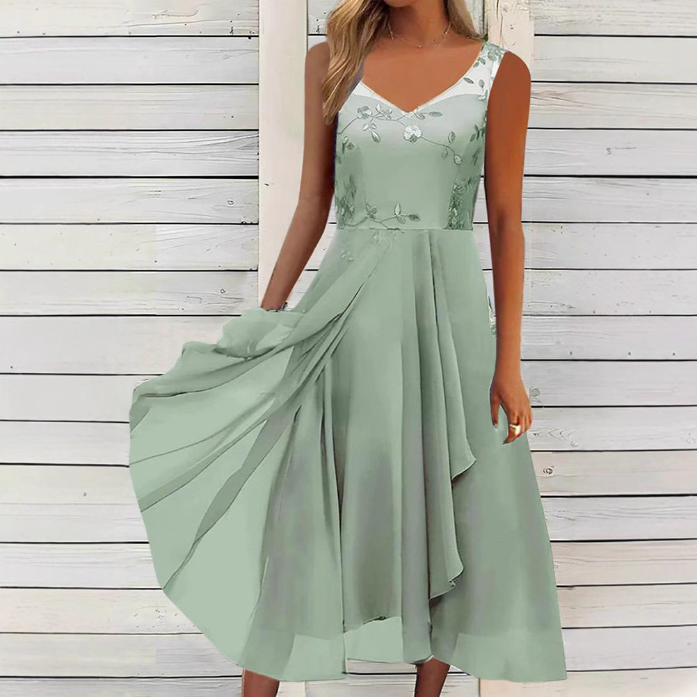 Chiffon and Mesh Sleeveless Dress Elegant Hollow Out Long Gown for Bridesmaids Perfect for Evening Events Wholesale