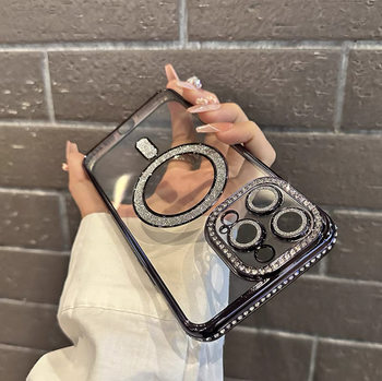 Rhinestone Frame Suitable for Iphone17Pro Magnetic Transparent Mobile Phone Case Apple 16 Glitter Anti-Fall 13 Soft Shell 12