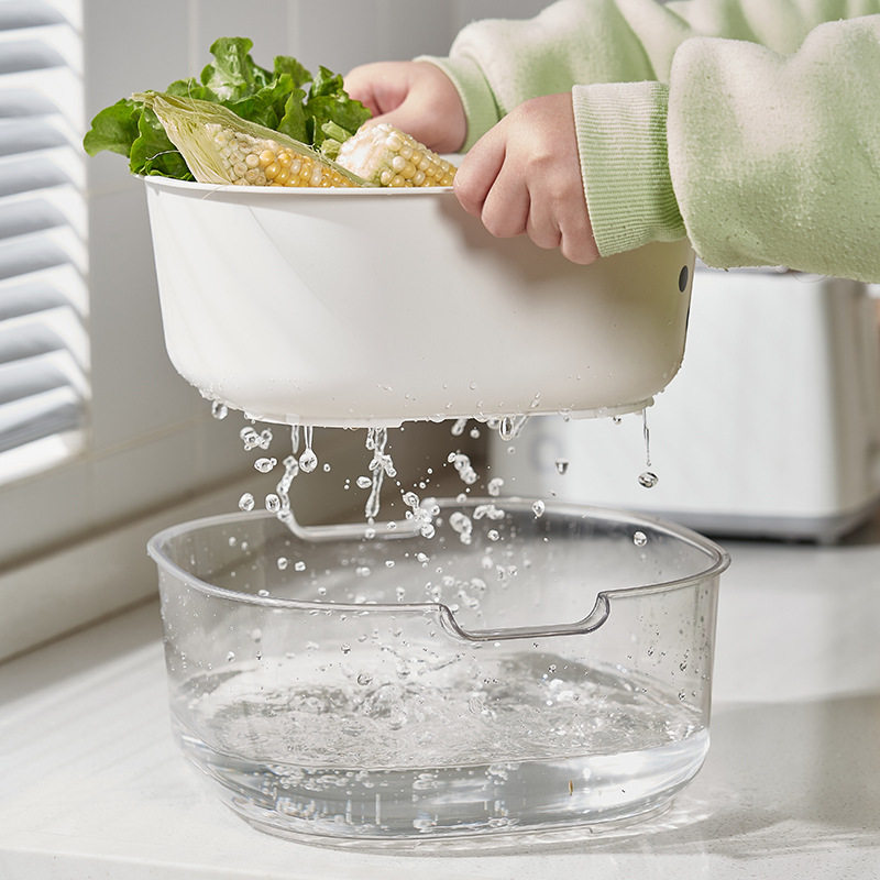 New ins style double-layer drain basket high color value simple dish washing basin multi-functional living room storage fruit plate wholesale