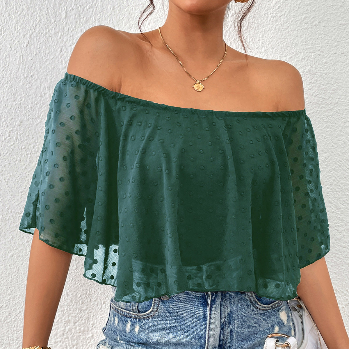 Off Shoulder Black Shirt Womens Fashion Elegant Design Versatile Style Perfect for Parties or Casual Wear