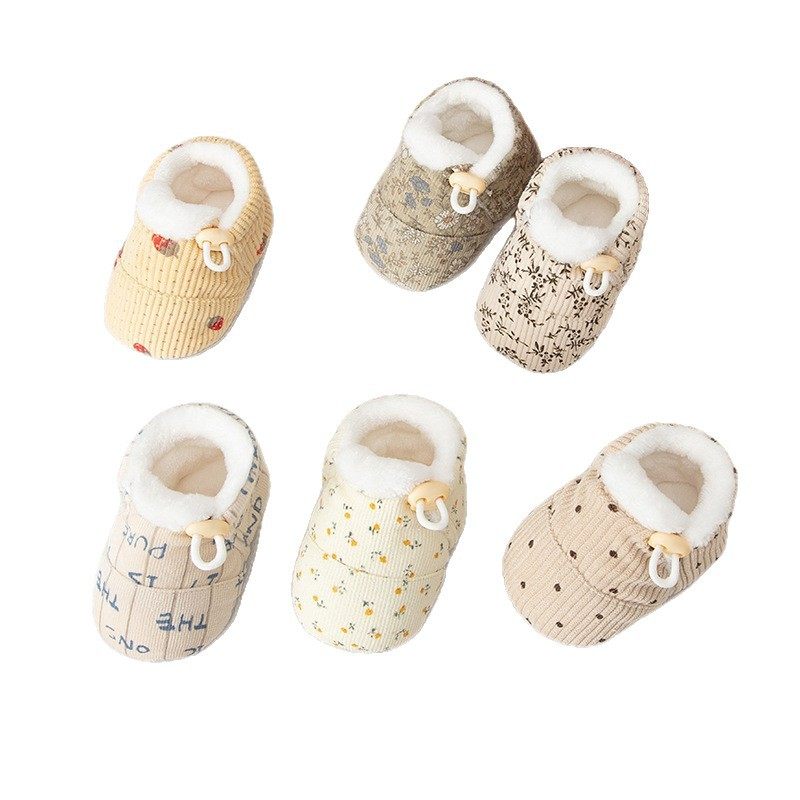 Jingqi Baby Shoes 6 to 12 Months Pre-Step Shoes Autumn and Winter Fleece-Lined Thickeneded Warm Soft-Soled Shoes for Male and Female Babies