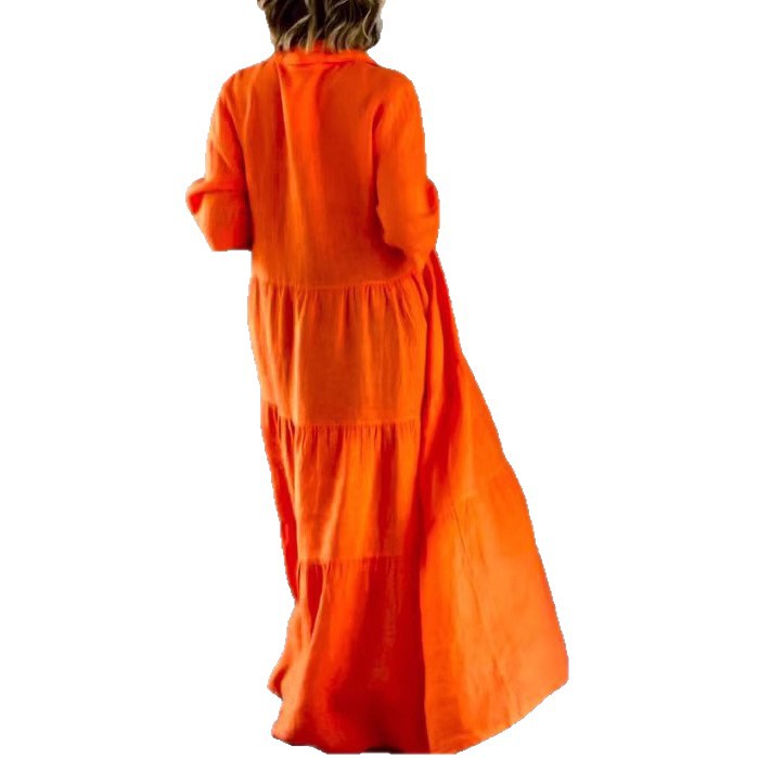 Womens Loose Fit Button Up Dress Solid Color Long Sleeve Collared Summer Casual Wear Wholesale Available