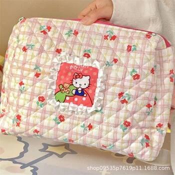 Cute Kitty Quilted Cosmetic Bag College Students' Household Portable Large Capacity Storage Wash Bag Storage Bag