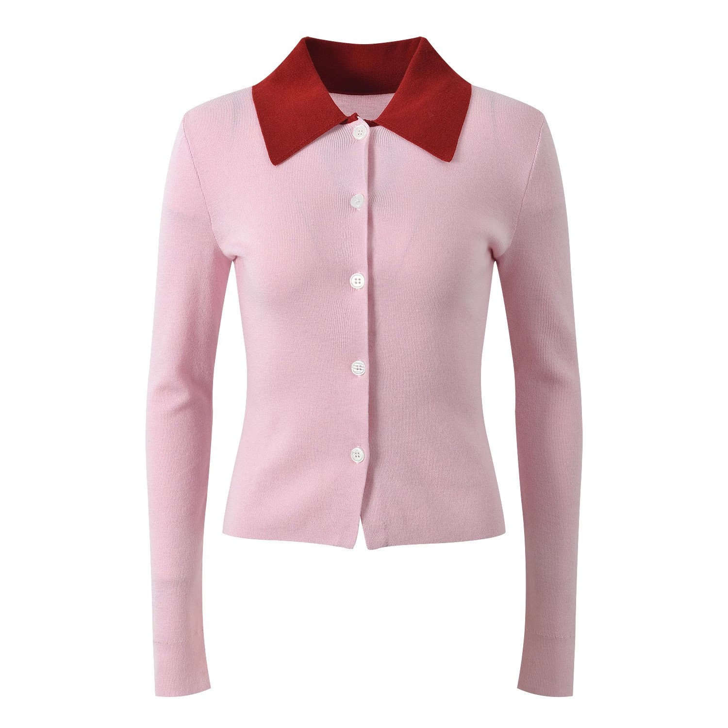 Áo Cardigan Nữ Dệt Kim Cổ Bẻ Tay Dài Màu Hồng, Trắng, Xám