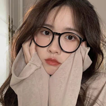 New round anti-blue light glasses frame online celebrity Korean retro plain glasses men and women same myopia finished glasses wholesale