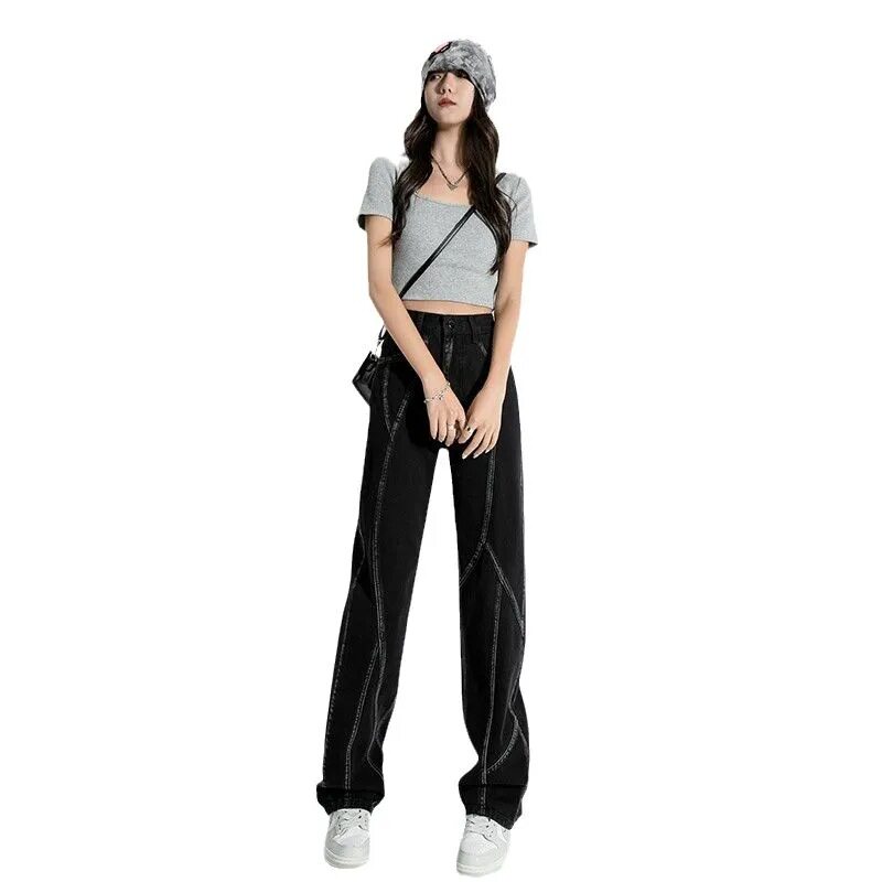 High Waisted Wide Leg Jeans for Women Spring Loose Fit Patchwork Design Casual Street Style Wholesale Available