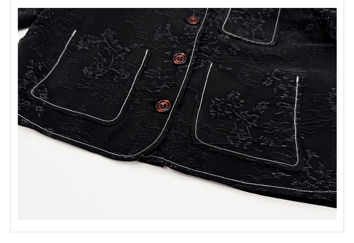 Áo khoác ngắn dệt jacquard họa tiết hoa cổ tròn tay dài phong cách retro — Lan Dạ Hắc (giao hàng 7 ngày)