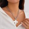 European and American Cross-Border Crystal Jewelry Punk Metal Cross Necklace Design Ot Chain Heart Pendant Necklace for Women