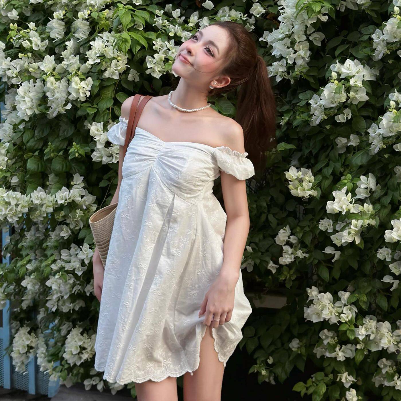Summer Womens Dress Fashionable Sweetheart Neckline Puff Sleeve Loose Fit Solid Color Wholesale Available