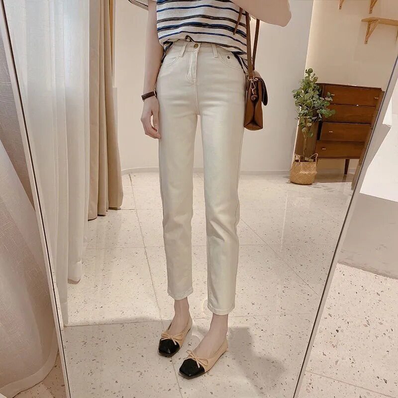 Womens High Waisted Wide Leg Jeans Casual Loose Fit Korean Style Straight Cut Versatile for Spring and Autumn