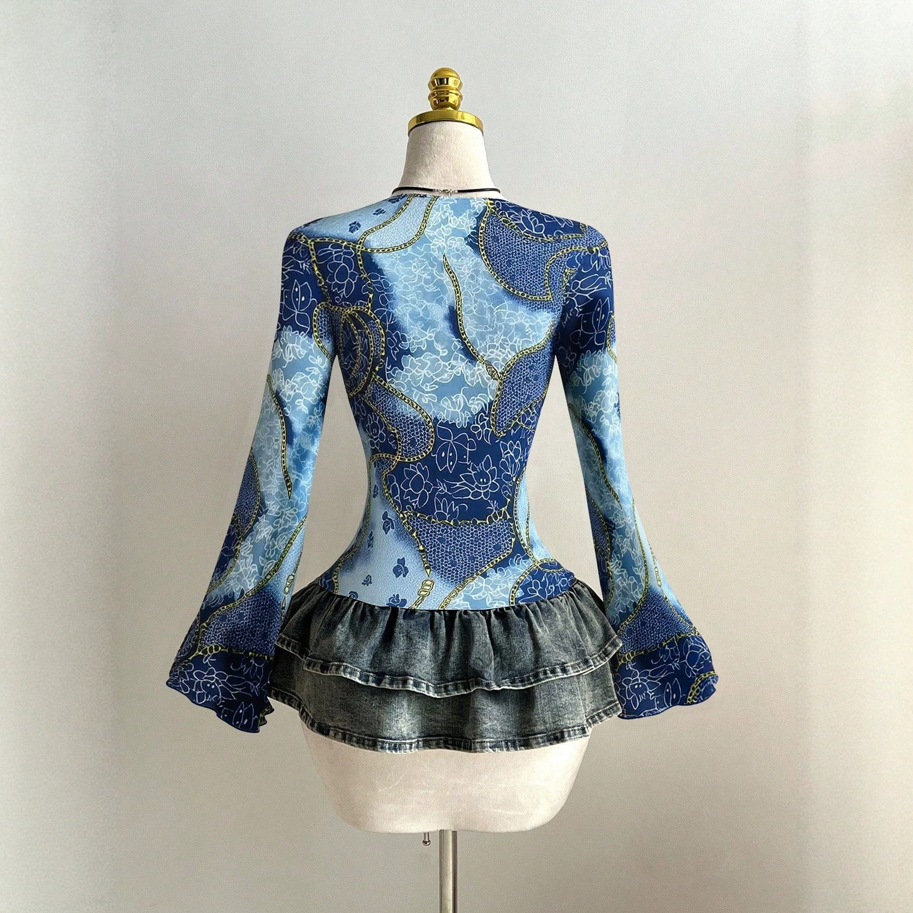 Slim Fit Floral Print V Neck Long Sleeve Dress Bell Sleeve Sexy Style Perfect for Parties Ready to Ship