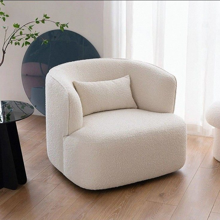 北欧轻奢沙发椅单人羊羔绒旋转沙发卧室咖啡厅酒店售楼部洽谈沙发
