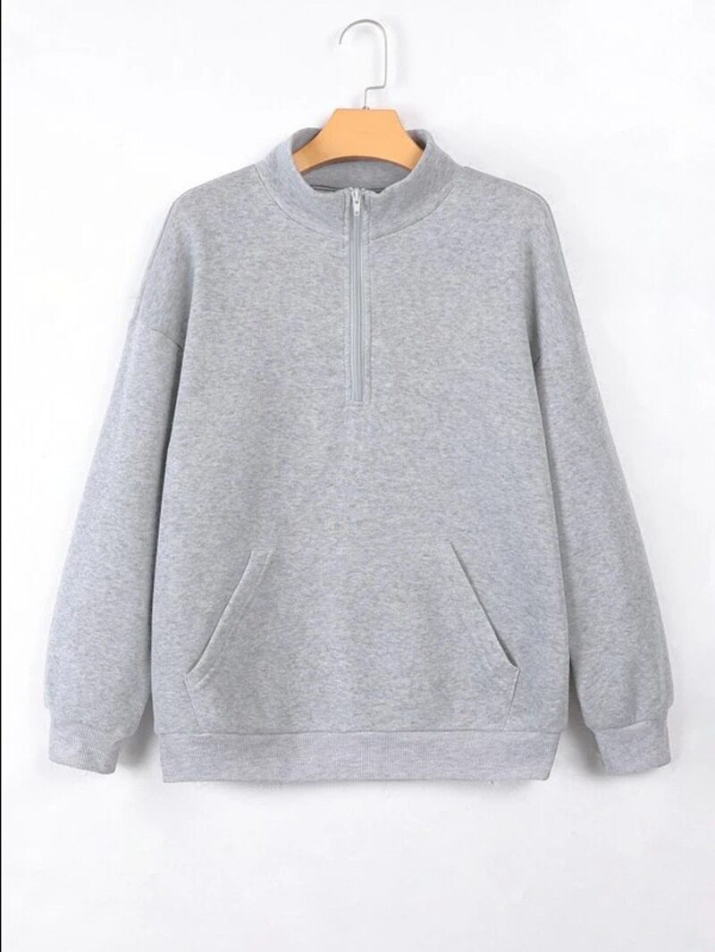 Casual Zip Pocket Hoodie Solid Color Stand Collar Autumn Winter Style Ready to Ship Wholesale Available