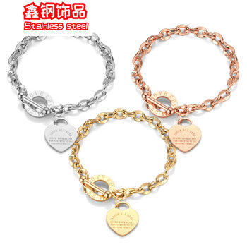 in stock European and American ins style stainless steel chain peach heart love bracelet niche design all-match OT buckle titanium steel women