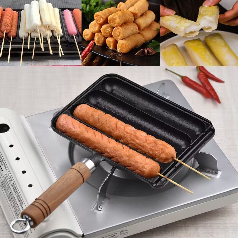 Cast Iron Baked Sausage Pot Household Baked Sausage Artifact Grilled Rice Cake Grilled Lamb Shish Kebab Grilled Gluten Baked Sausage Mould Outdoor Baked Sausage Plate