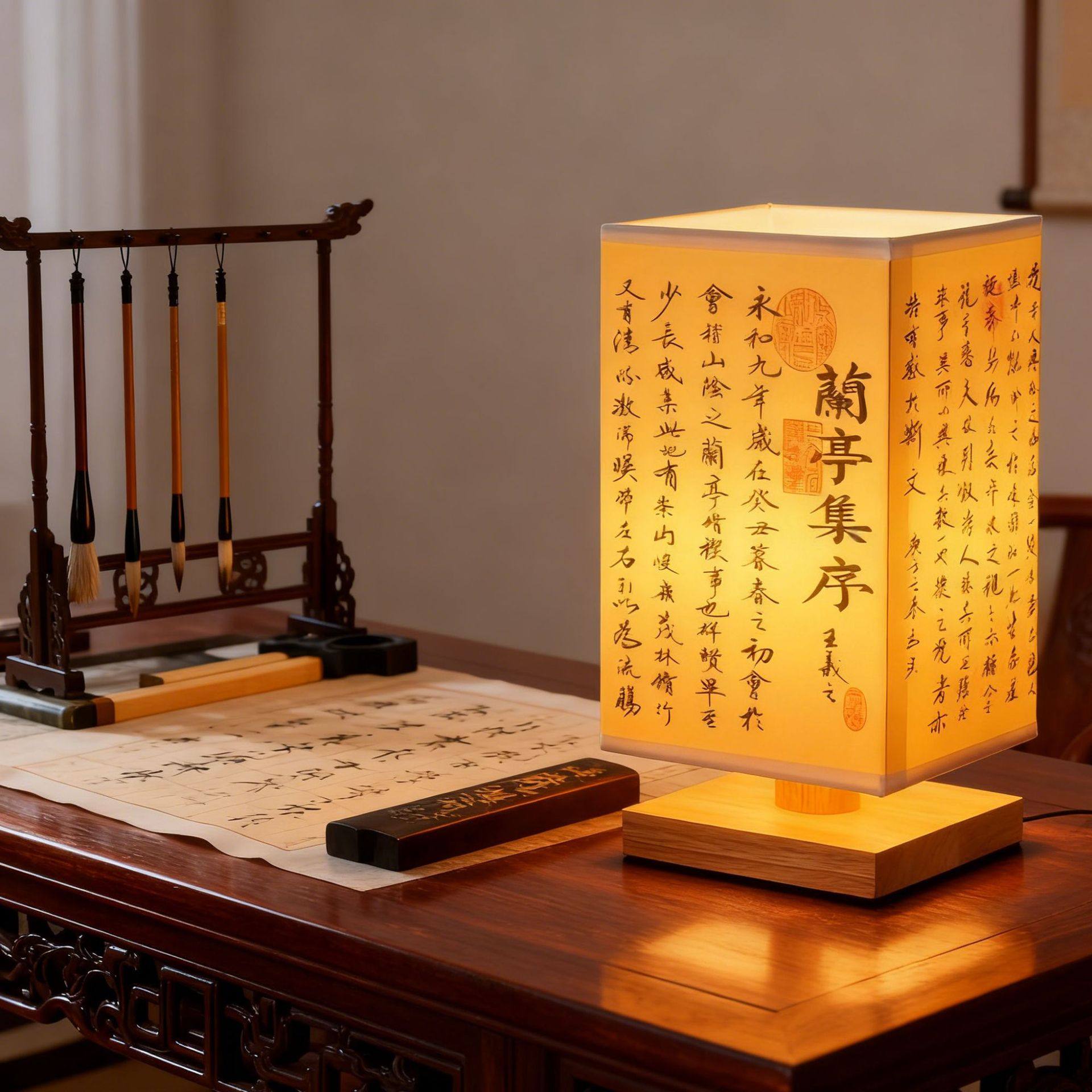 Table Lamp, Chinese-Style Antique Calligraphy Ornament, Birthday Gift, Bedroom Bedside Book, Desktop Decoration, Atmosphere Night Light