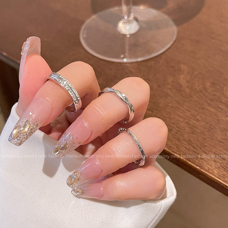 韩系精致锆石素圈戒指女开口可调节食指戒轻奢小众个性设计感指环