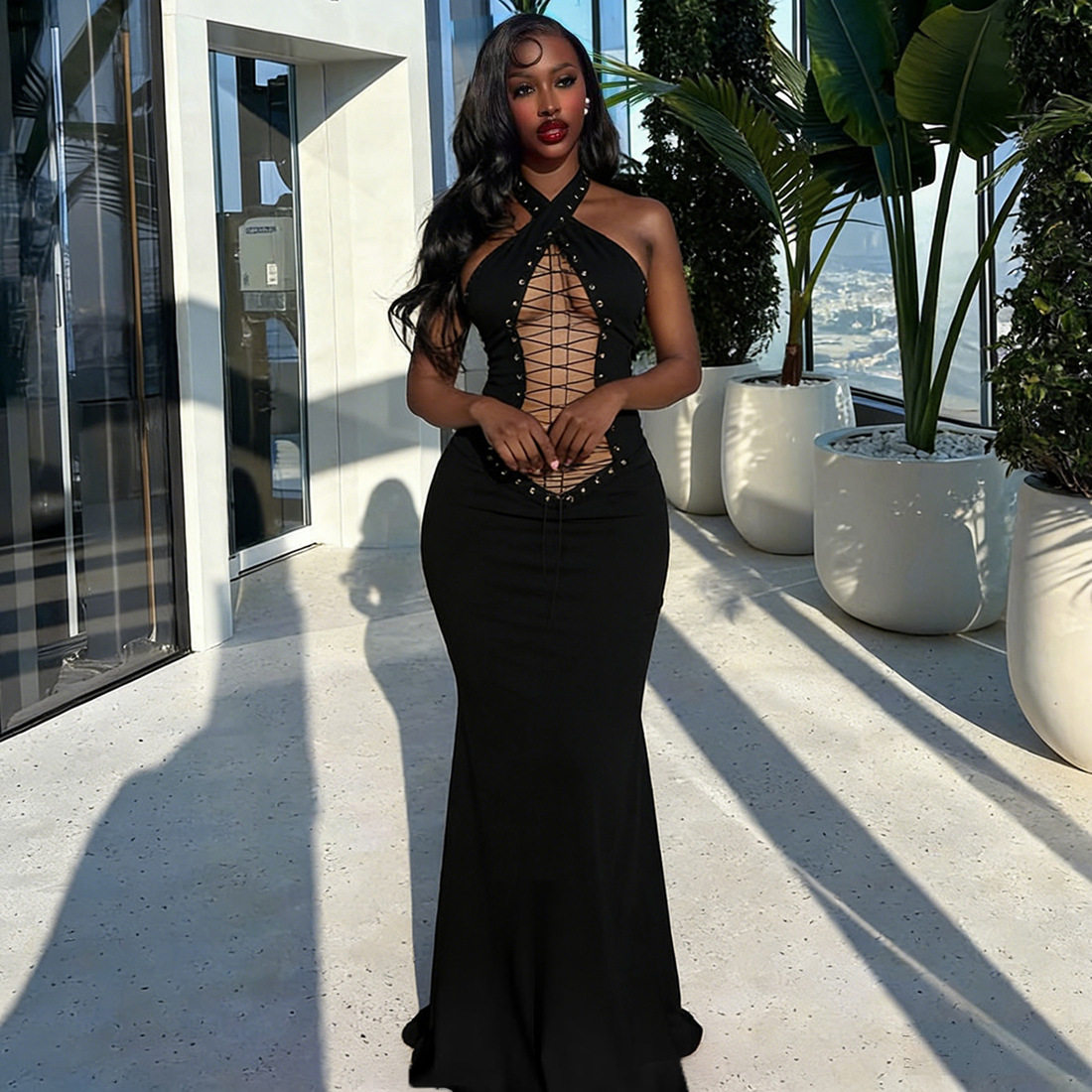 Womens Sexy Cross Back Bodycon Dress Spring Collection Figure Hugging Stylish Backless Perfect for Parties