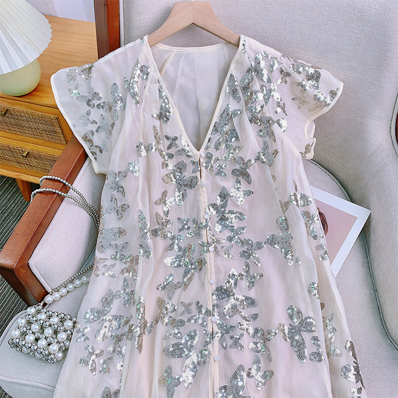Đầm dài thêu sequin quyến rũ dáng trễ vai — Áo quây Chất lượng cao, Váy liền trễ vai, Váy liền kiểu cardigan