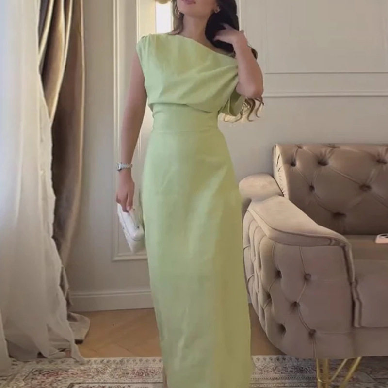 Summer Womens Dress Elegant Solid Color Off Shoulder Slim Fit Perfect for Parties and Events Wholesale Available