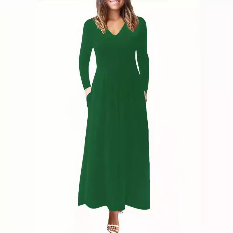 Long Sleeve Maxi Dress Solid Color Elegant Design Perfect for Fall Occasions Wholesale Available
