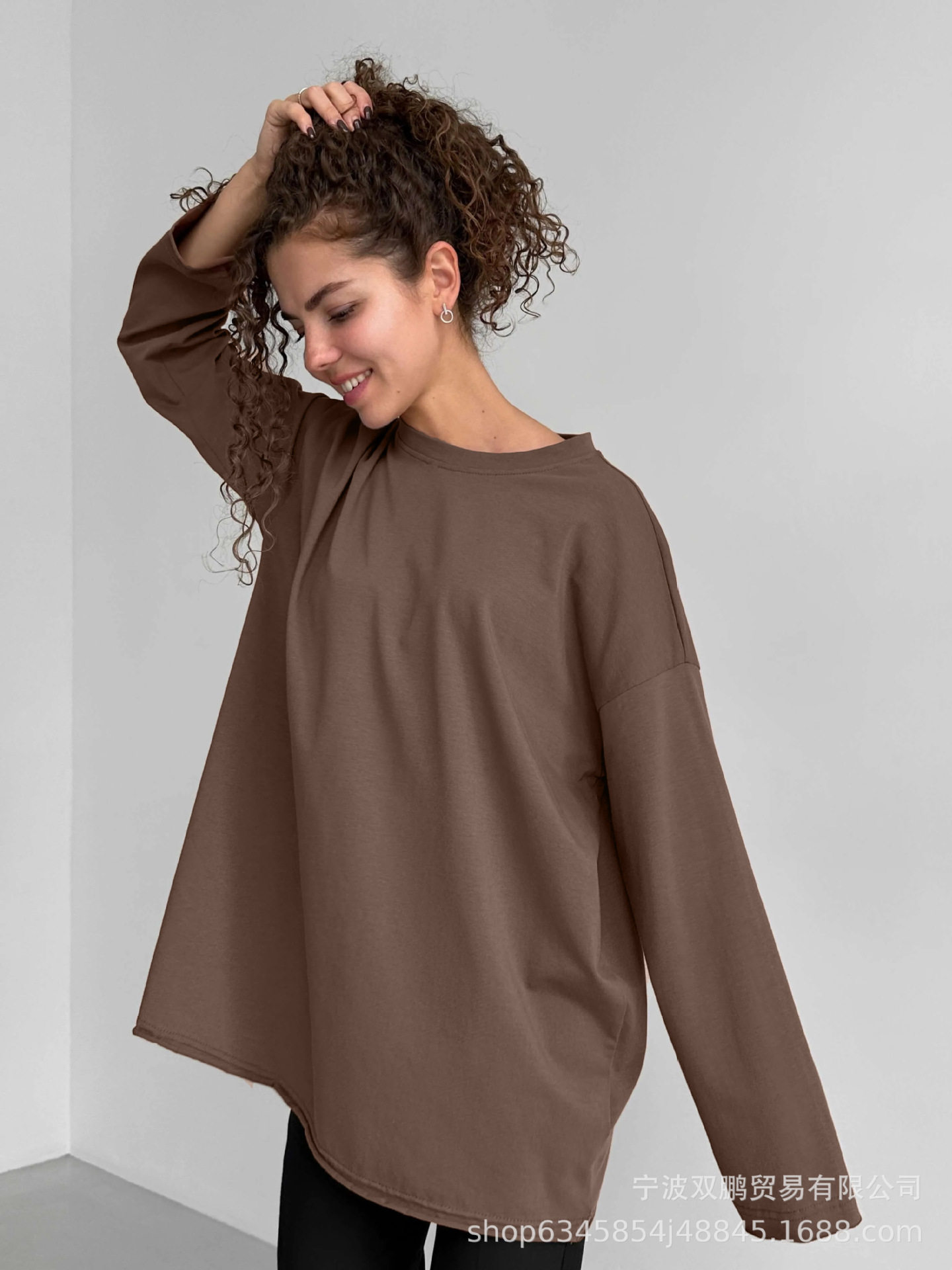 Womens Long Sleeve T Shirt Solid Color Oversized Fit 100 Cotton Casual Everyday Wear Wholesale Available