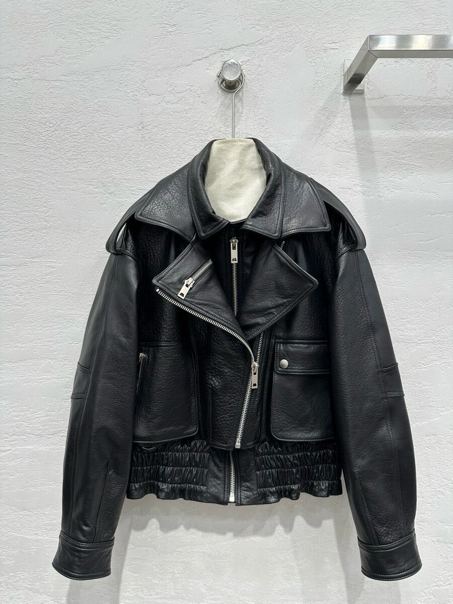 Áo khoác da nữ dáng biker phong cách đường phố — màu đen