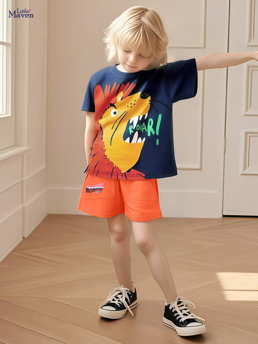 Set Anak Lengan Pendek Musim Panas, Pakaian Anak Laki-laki Katun Kartun, Grosir Set Anak Laki-laki