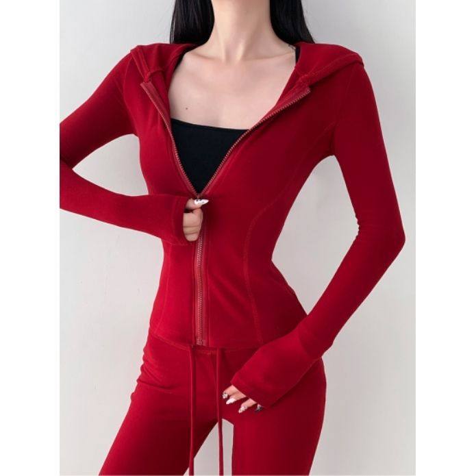 Casual and Comfortable White Women's Suit, Slimming Waist, Long-Sleeved Hooded Sweatshirt, Slim Fit, Leg-Lengthening Trousers, Two-Piece Set