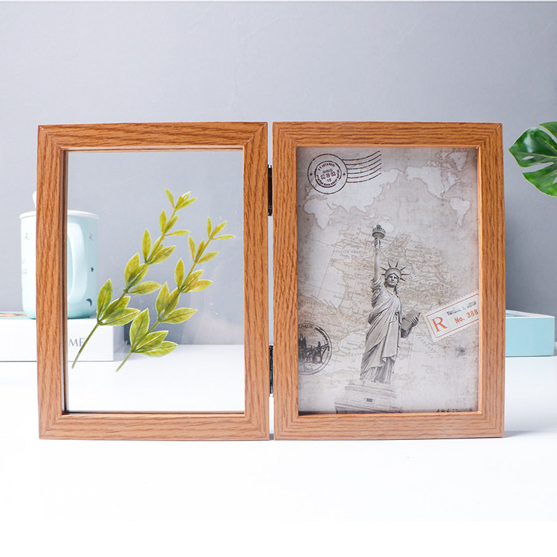 Factory wholesale two folding double-sided photo frame retro combination table 6 inch 7 inch conjoined photo studio photo frame frame ornaments