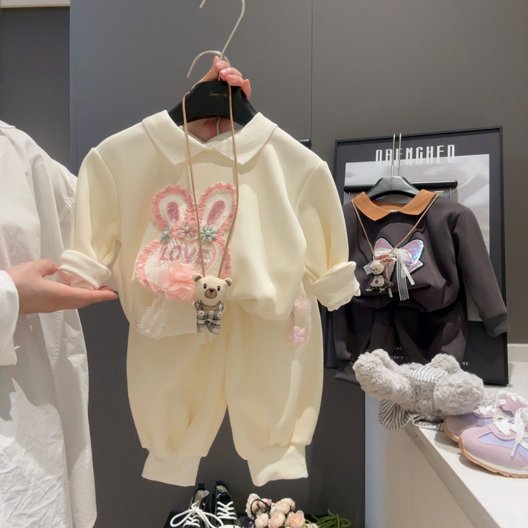 Girls' Hoodie Set, Spring & Autumn New Arrival, Cute Baby Two-Piece Set, Long-Sleeve T-Shirt & Casual Pants