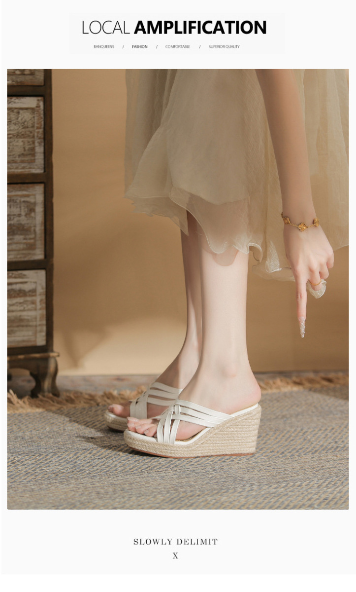 Sandal nữ quai ngang đế xuồng cao 9cm mũi hở phối quai bện — Màu bạc, Màu trắng