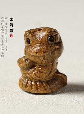 原木紫檀绿檀芭比檀木DIY手工雕刻本命生肖蛇可爱蛇动物饰品配件