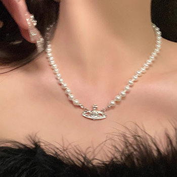 High-End Planet Pearl Necklace for Women, Australian White Saturn Pendant, Accessible Luxury Niche Design, High-End Clavicle Chain Jewelry