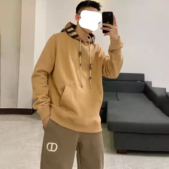 Couple plaid hooded sweater 2024 New Year metal drawstring brushed hoodie men's and women's same fashion brand coat