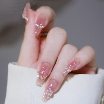 Manicure Wearable Nails Medium-Length Ice-Through Camellia Fake Nail Patch Pure Desire Style Aurora Diamond Popular Nail Patch Wholesale