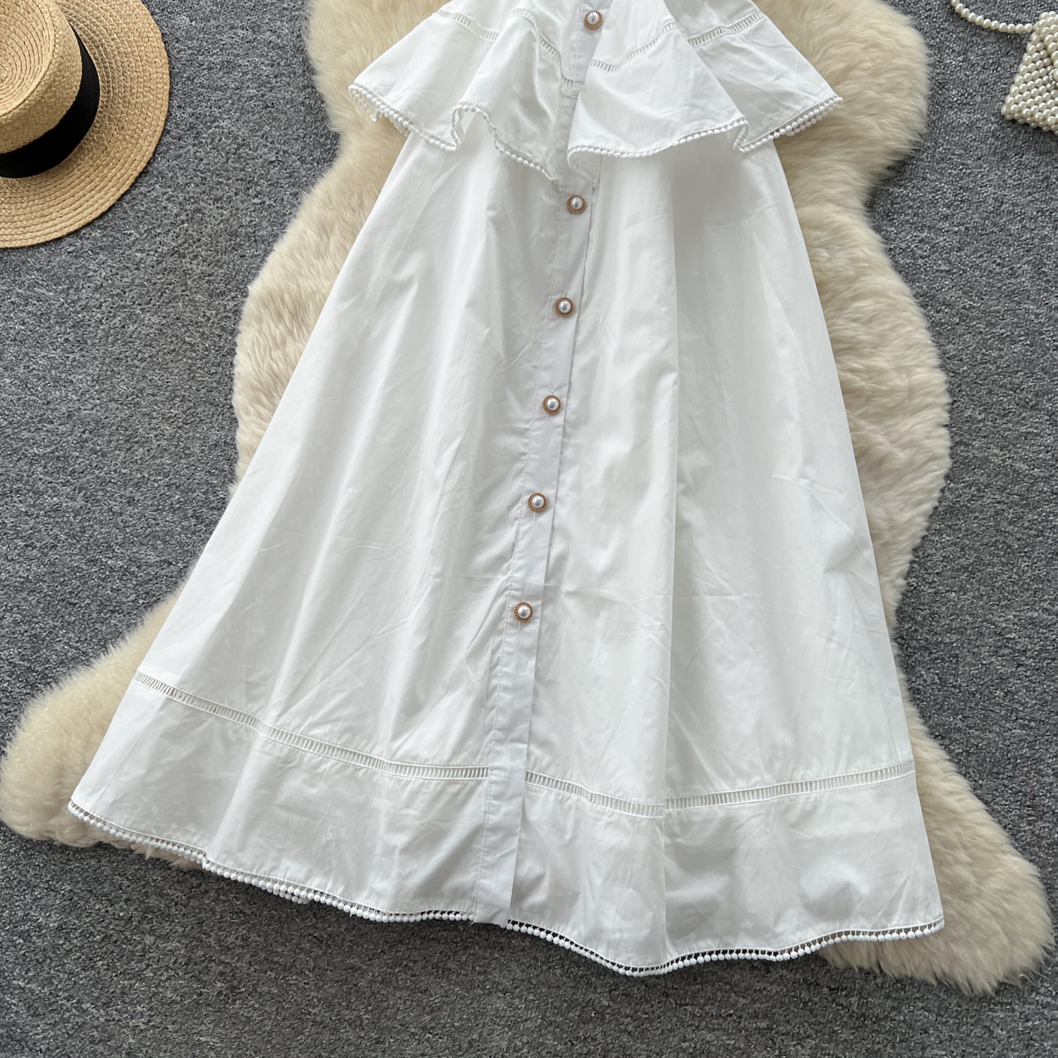 White Sleeveless A Line Dress High Waist Fresh Style Summer Office Wear Wholesale Available ready to ship