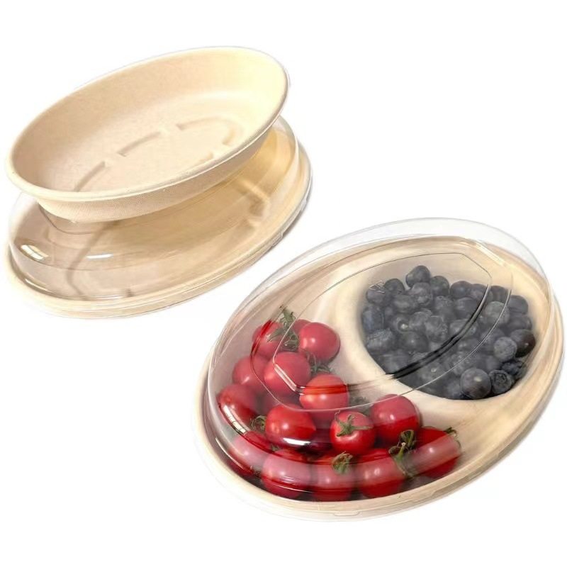 Disposable pulp lunch box 850 ml oval box degradable take-out packaging fitness light salad bowl wholesale