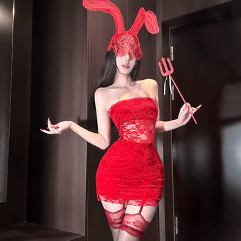 Charming Lingerie in a Mature Style, Red Lace Tube Top Dress, Feminine and Sexy, Slim-Fitting, Body-Hugging Short Skirt