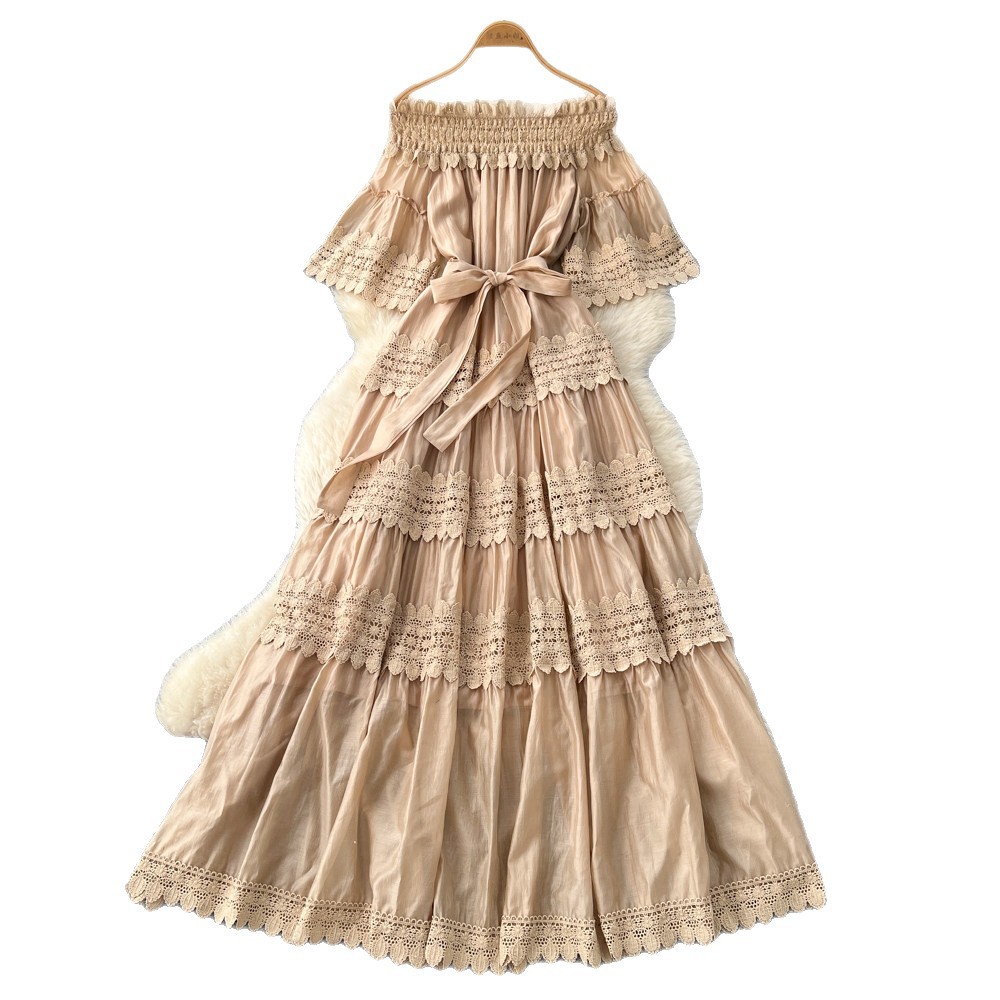 Off Shoulder Ruffle Dress Elegant French Style Short Sleeve Slim Fit Summer Fashion Wholesale Available
